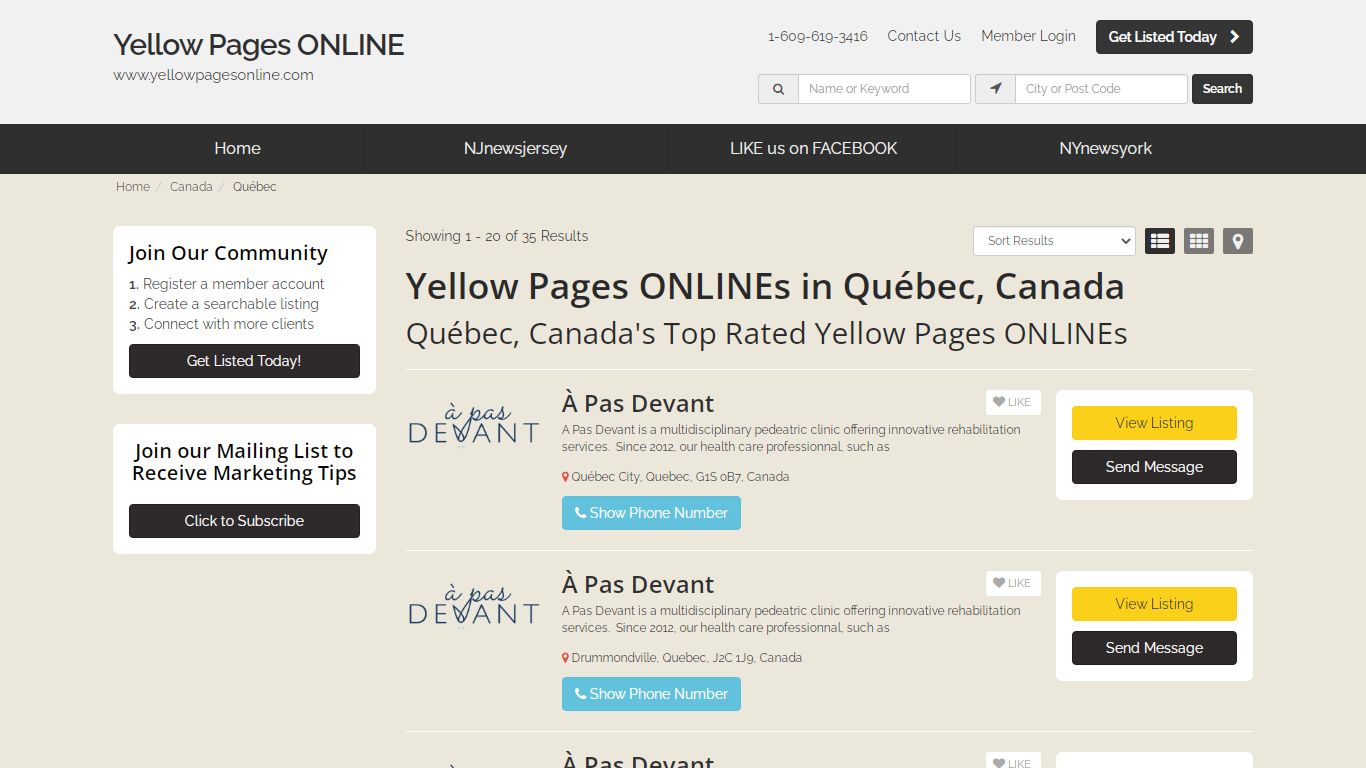 Yellow Pages ONLINEs in Québec, Canada